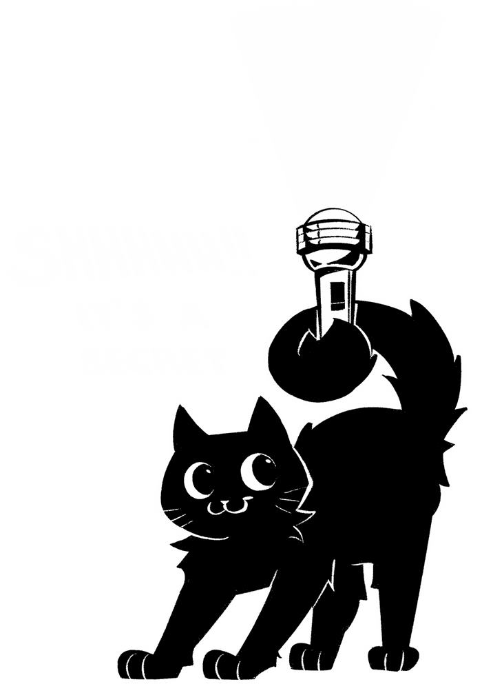A cat shining a torch on the private reel